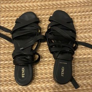 Fendi Black Leather Lace-Up Sandals